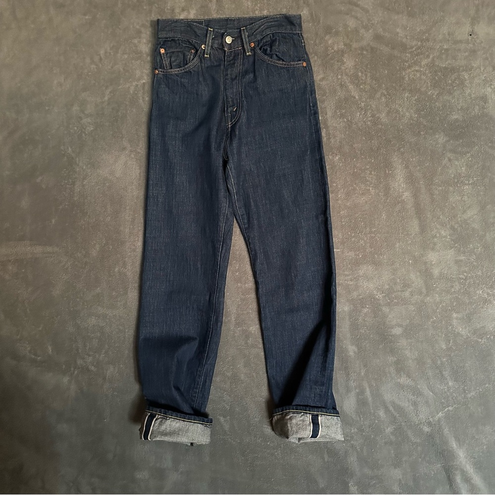 Levi's 701 Vintage 1950’s High Rise Dark Indigo Selvedge Blue Jeans size 28x34